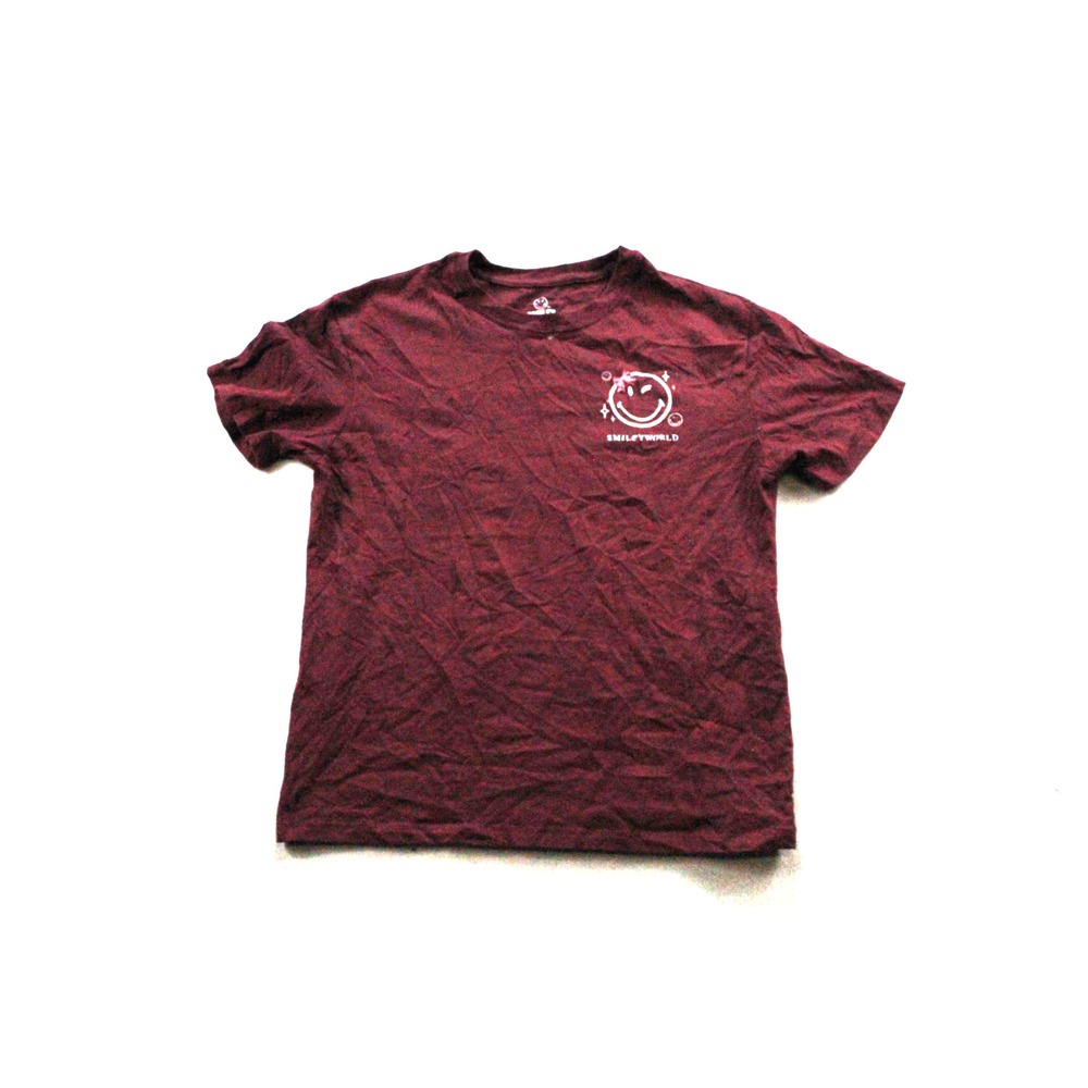 Smiley World Boy Red Shirt Short Sleeve Smiley Print Casual Size Medium